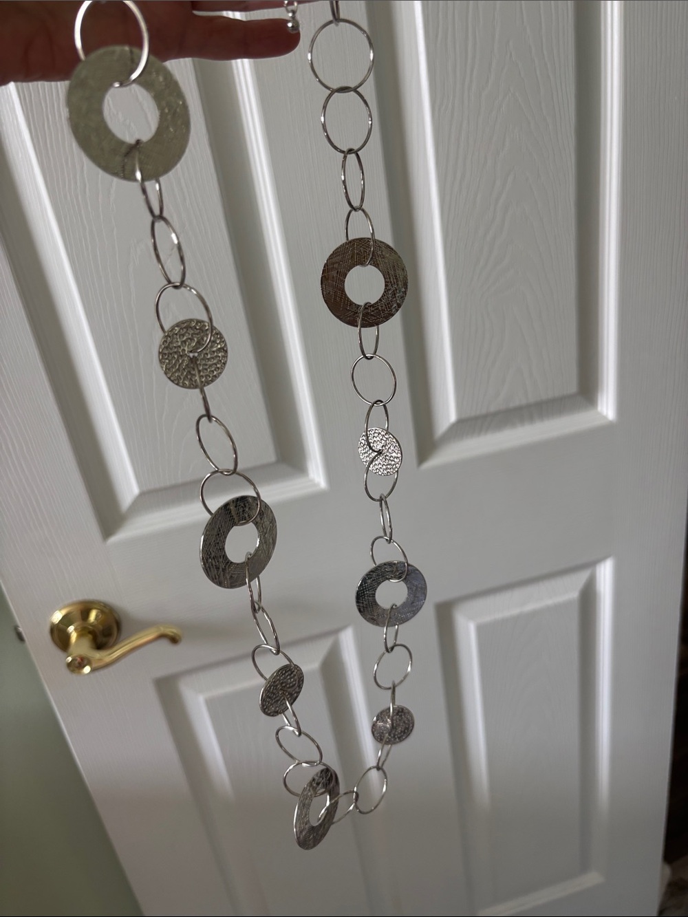 Long Textured Silver Link Necklace